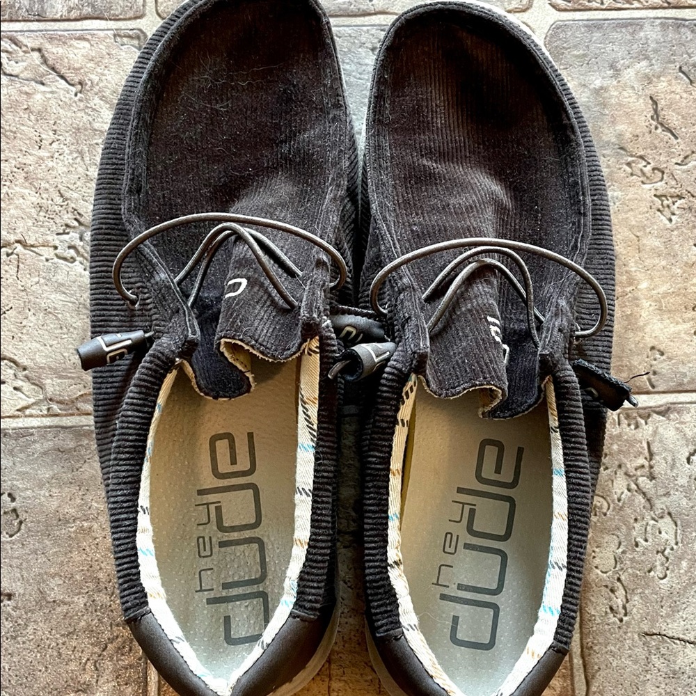Brown corduroy Hey Dude shoes. Worn 3 times. Like new, great shape. Smoke free